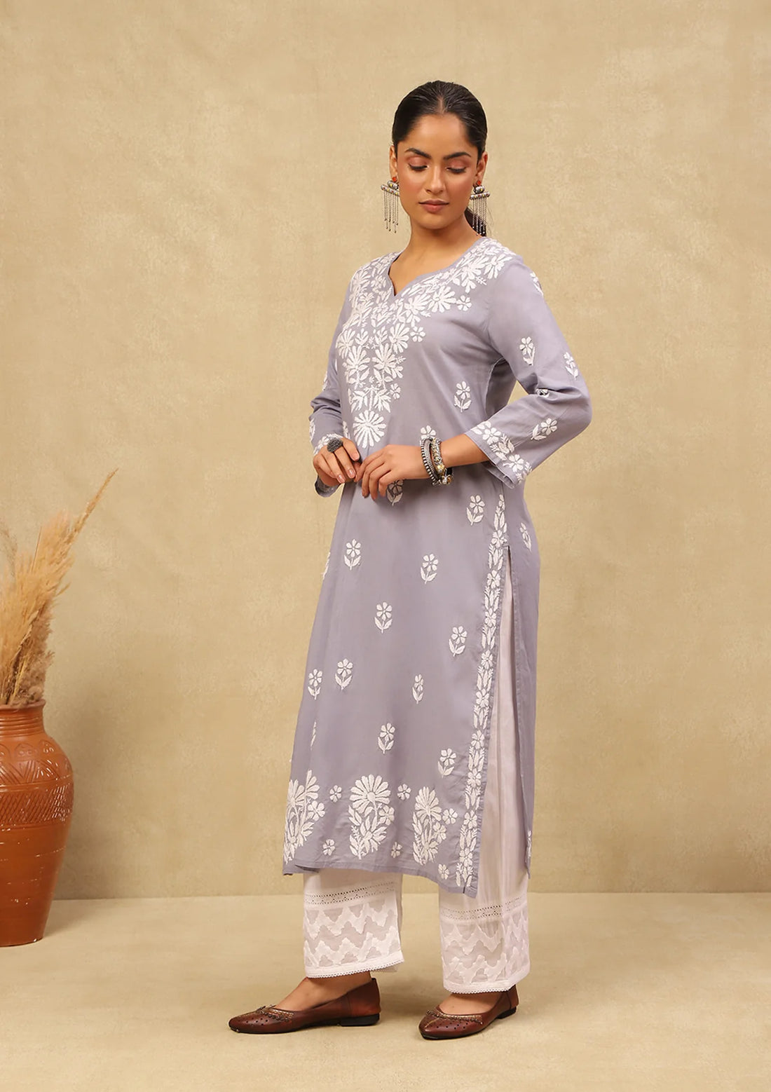 Cotton Chikankari Straight Long Kurta