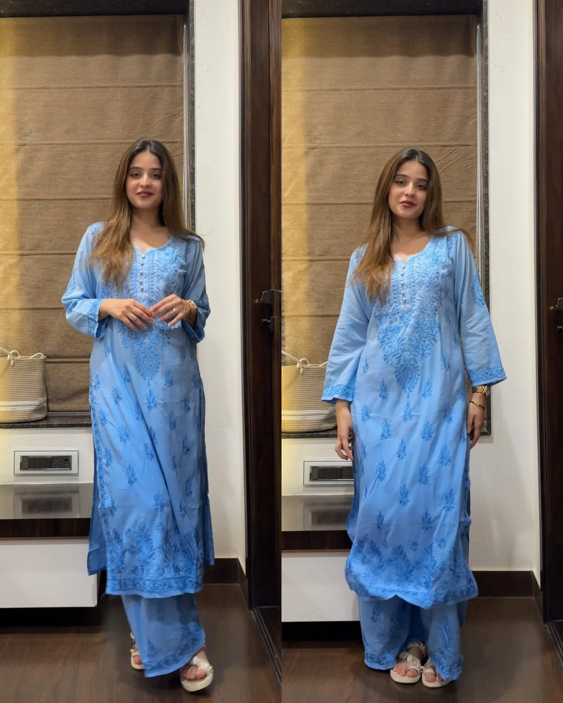 Powder Blue Embroidered Chikankari Set
