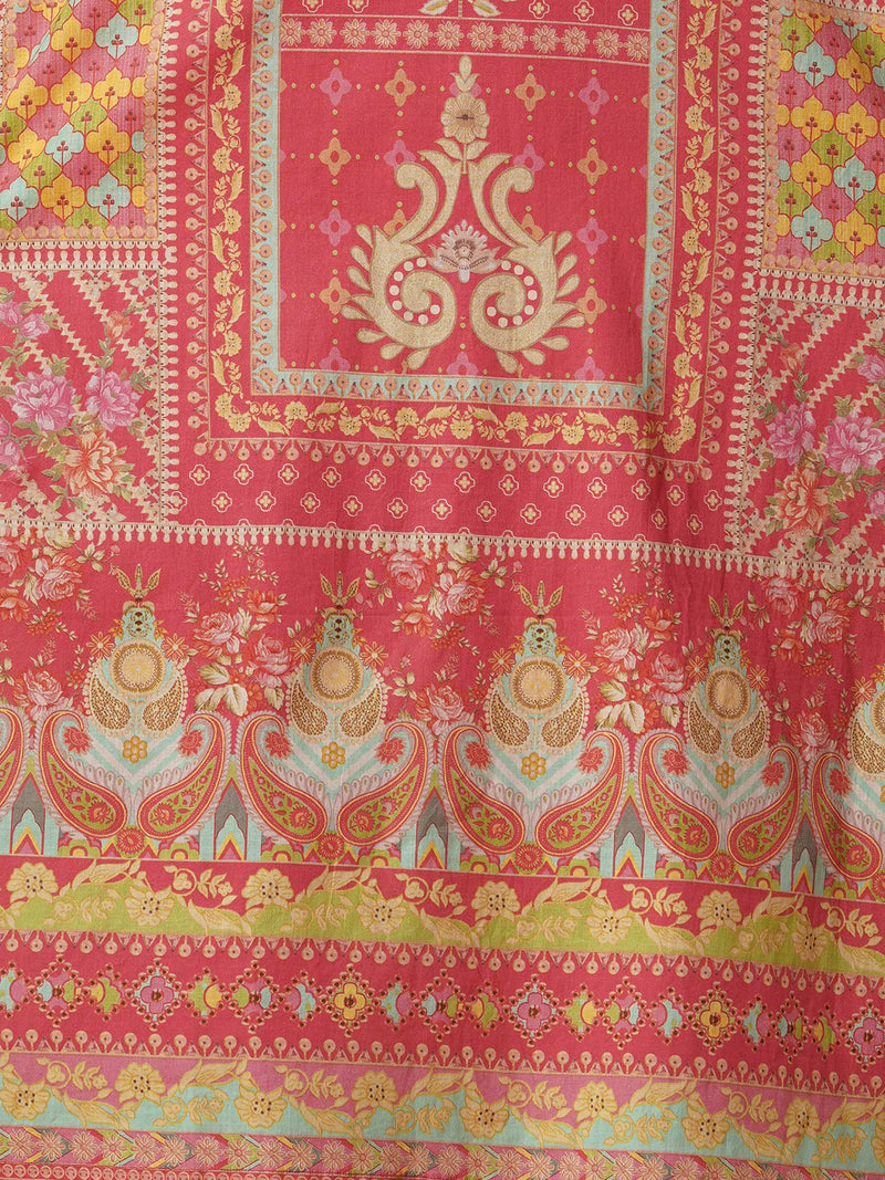 Cotton Red Floral Embroidered Kurta Set