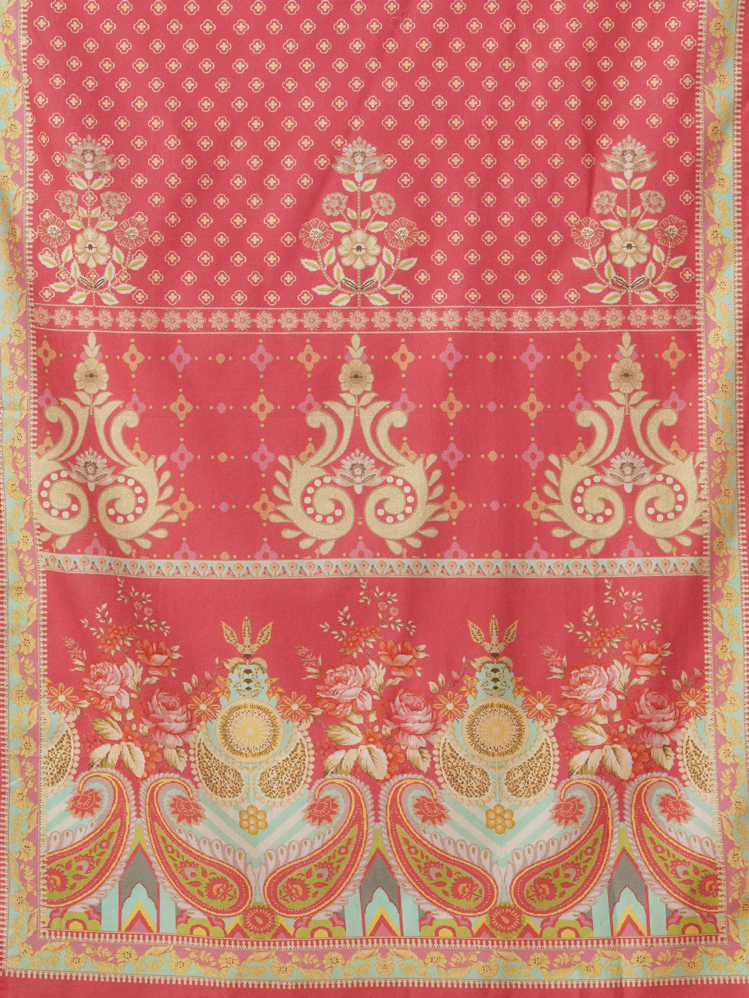 Cotton Red Floral Embroidered Kurta Set