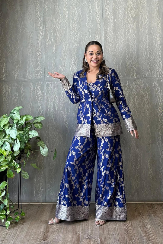 Cotton Silk Royal Blue Chanderi Co-Ord Set