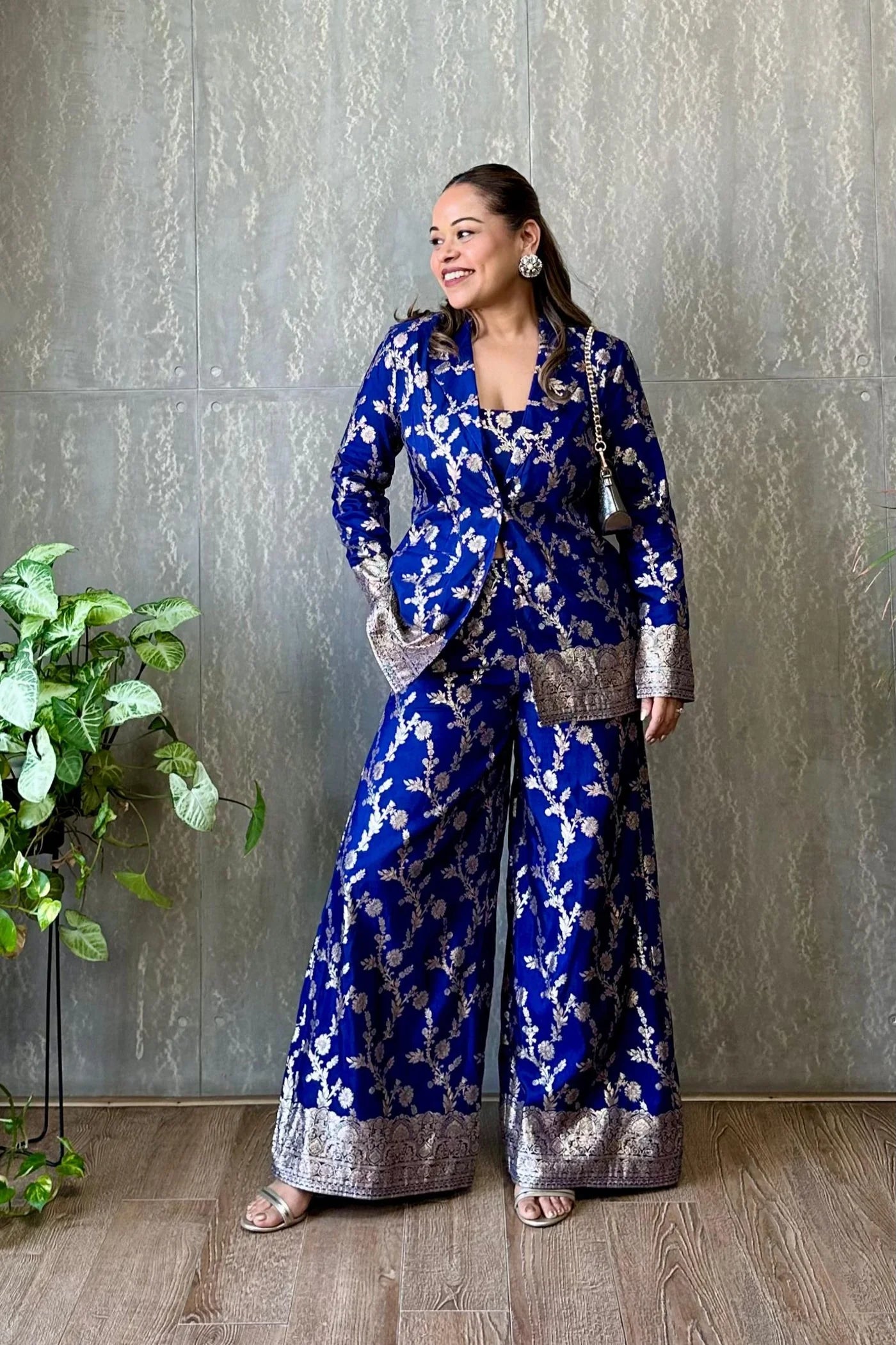 Cotton Silk Royal Blue Chanderi Co-Ord Set