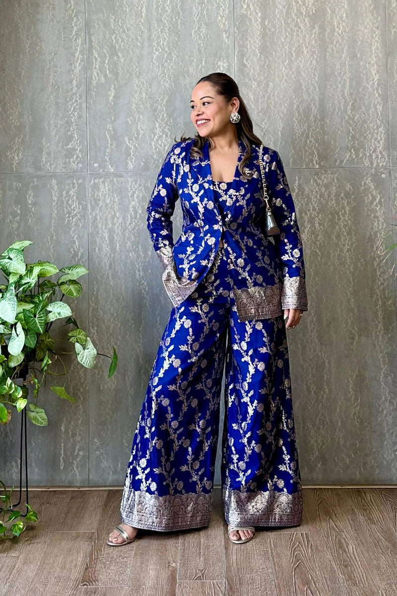 Cotton Silk Royal Blue Chanderi Co-Ord Set