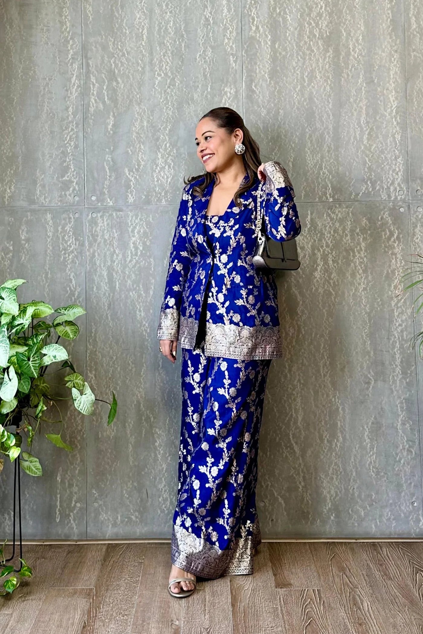 Cotton Silk Royal Blue Chanderi Co-Ord Set