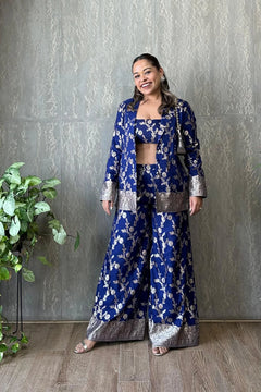 Cotton Silk Royal Blue Chanderi Co-Ord Set
