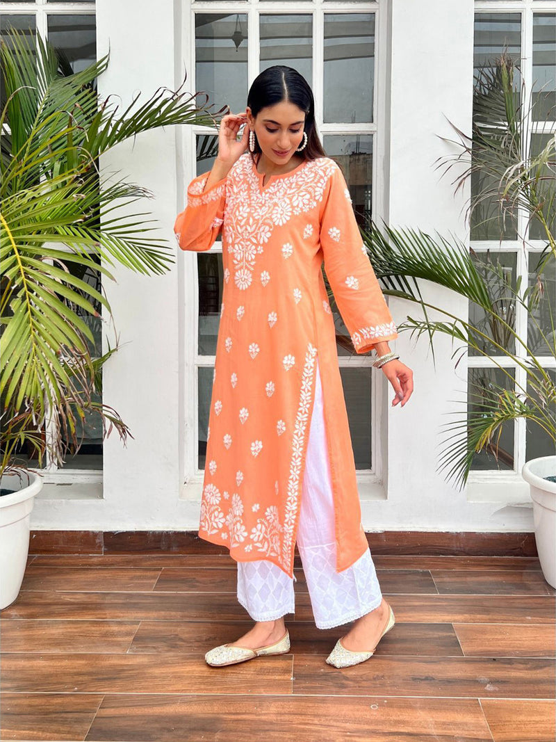 Cotton Chikankari Straight Long Kurta