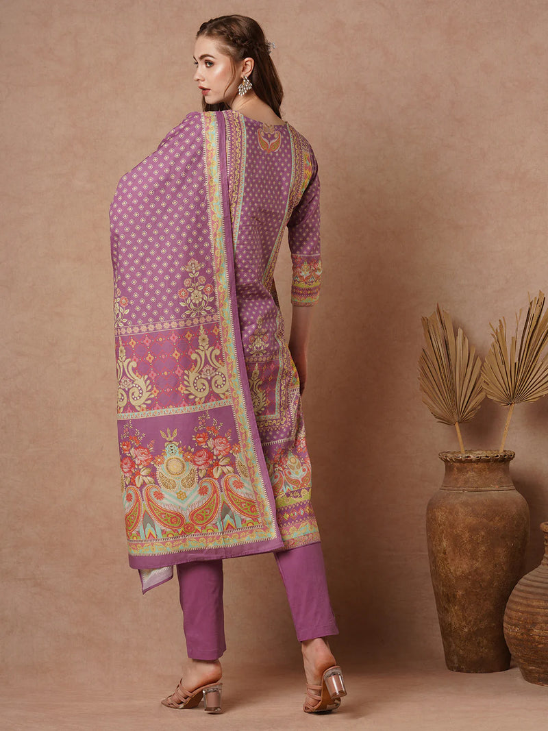 Cotton Red Floral Embroidered Kurta Set
