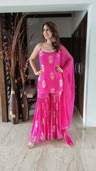 Hot Pink Gold Sharara Set