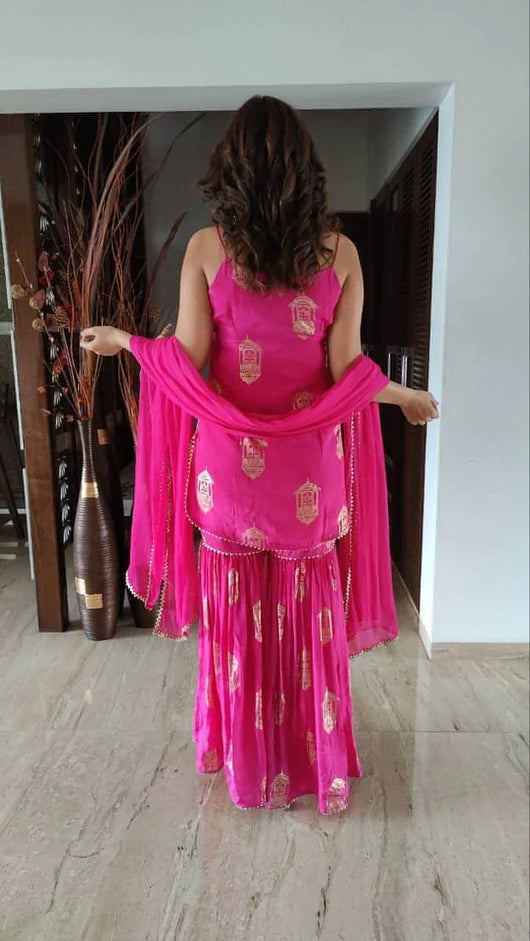 Hot Pink Gold Sharara Set