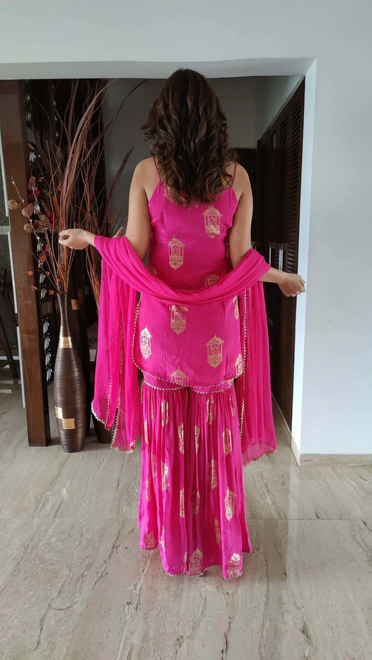 Hot Pink Gold Sharara Set