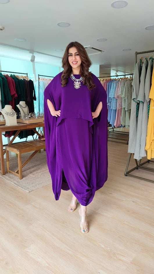 Bollywood Glam Crepe Draped One-Piece Dress