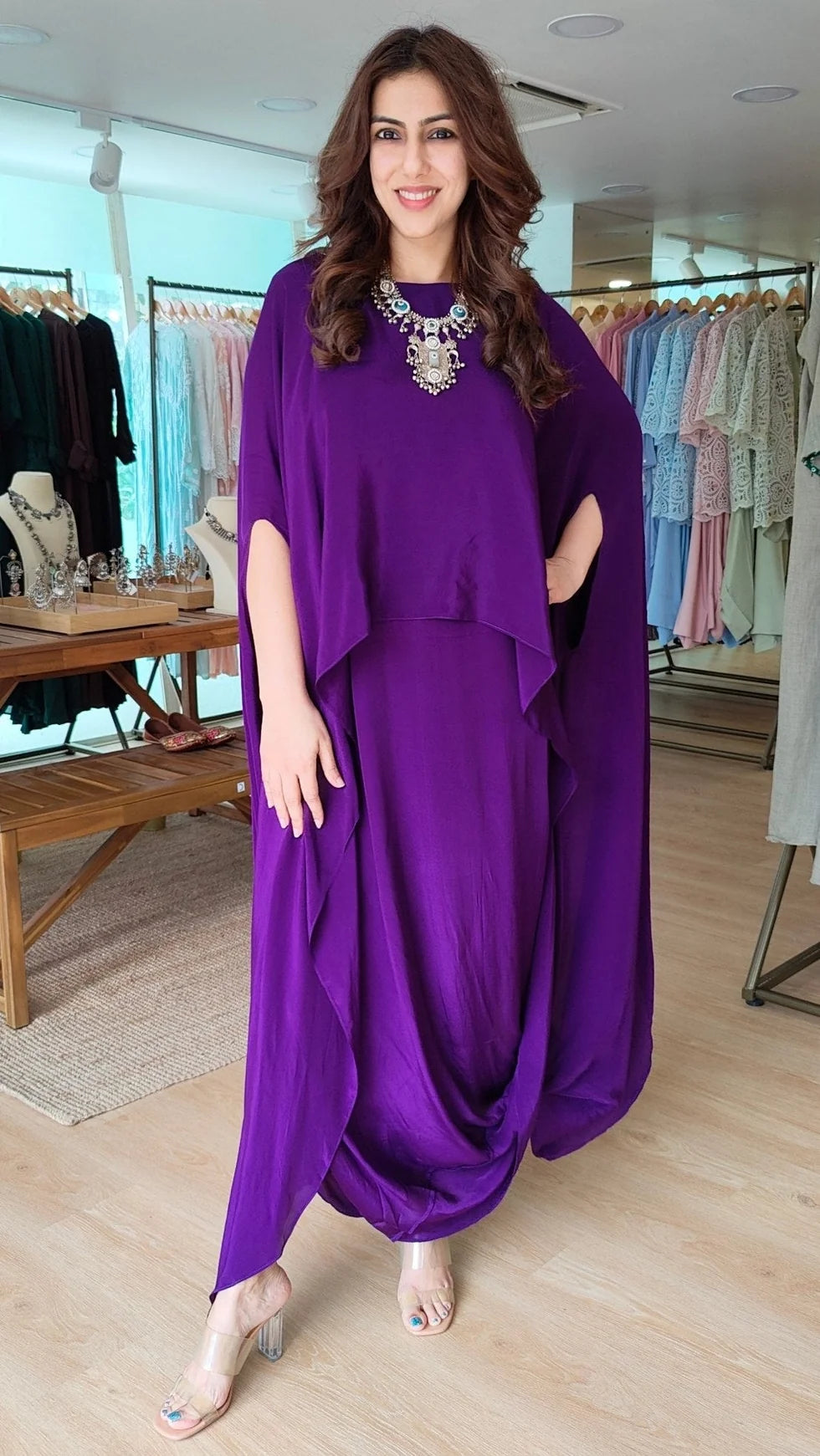 Bollywood Glam Crepe Draped One-Piece Dress