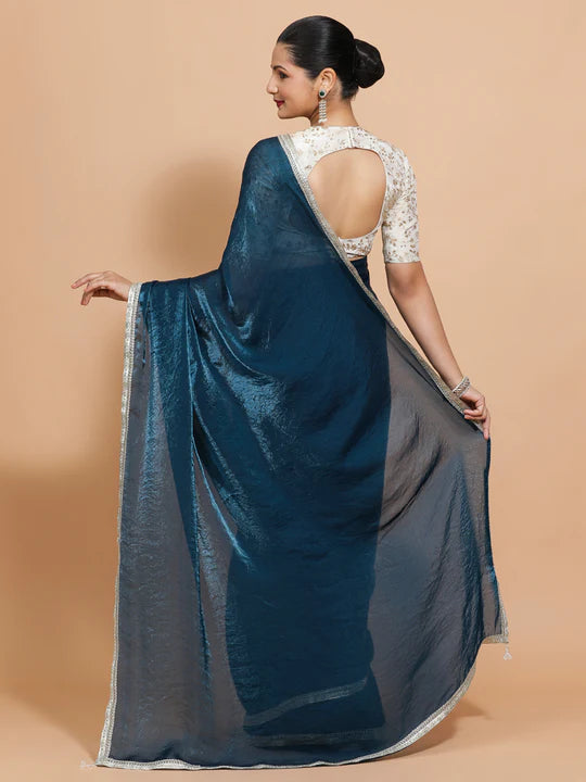 Blue tissue saree for party