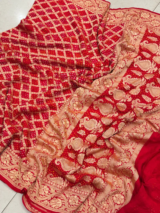 Red Bandhej Bandhini Saree 800