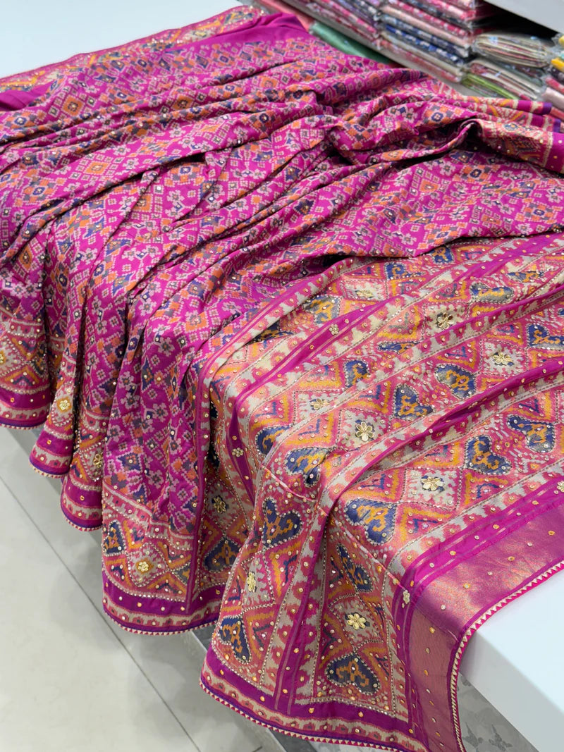 Violet Patola Kutchi Embroidery Saree