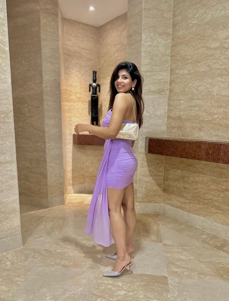 Lilac Padded Stretch Drape Dress