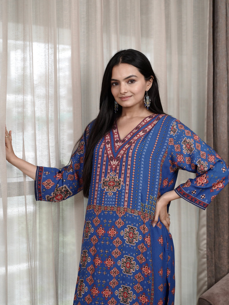 Blue Pure Cotton Rayon Kurta Set