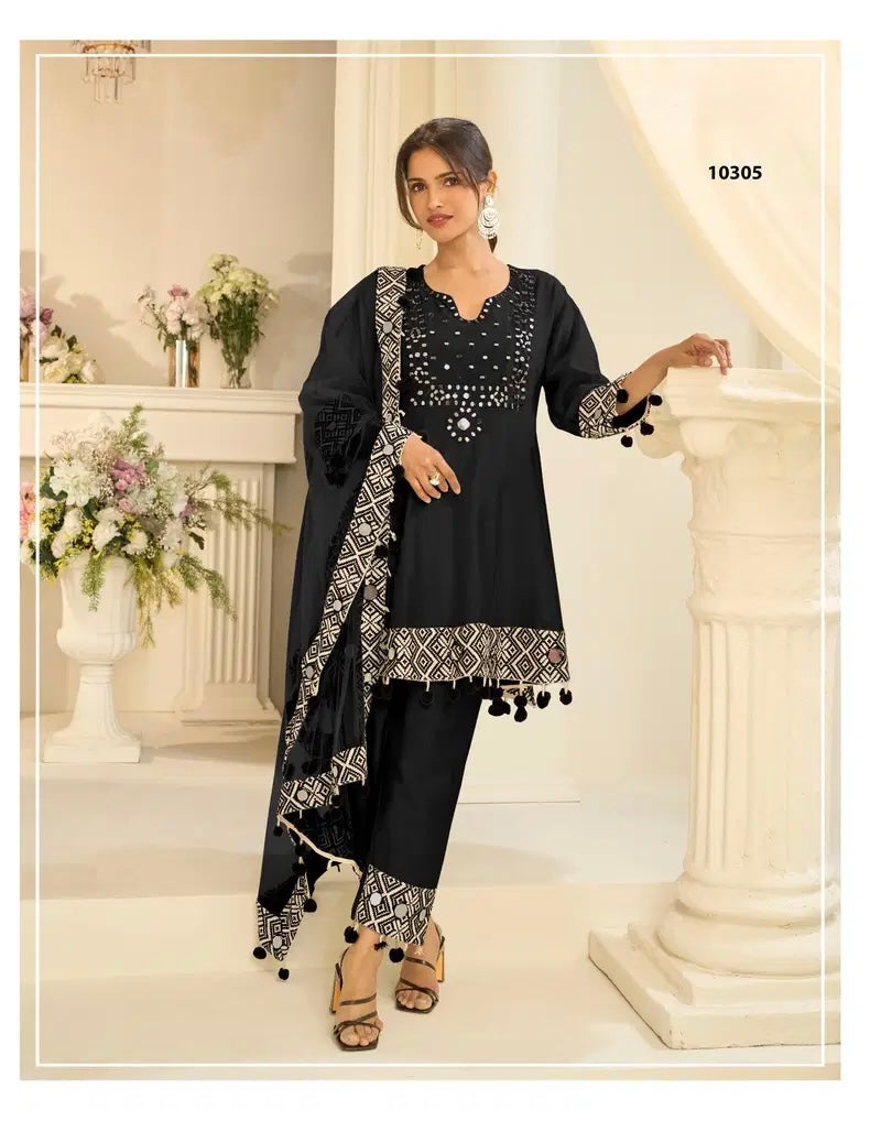 Silk With Mirror Work Top Bottom And Dupatta