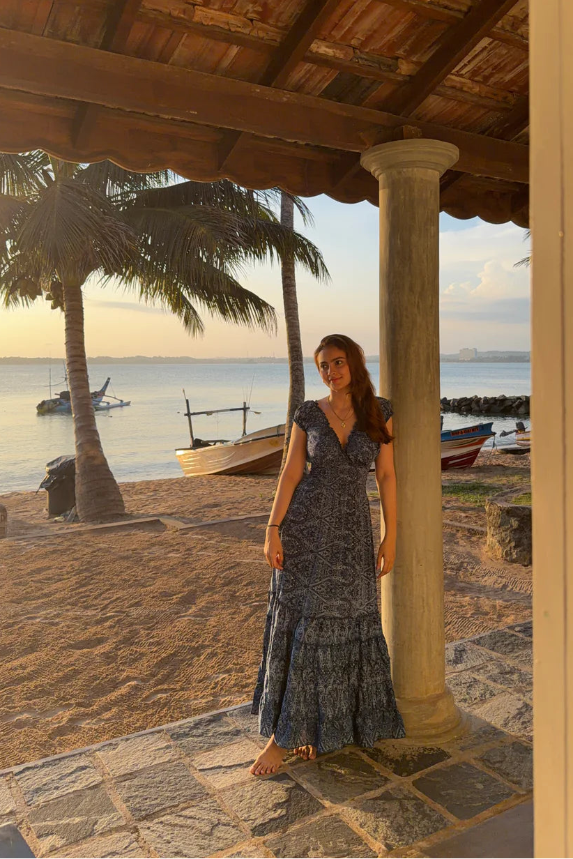 Women's Handcrafted Viscose Silk Smocked Maxi Dress