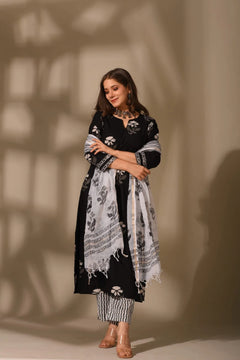 Elegant Black Handblock Cotton Suit Set
