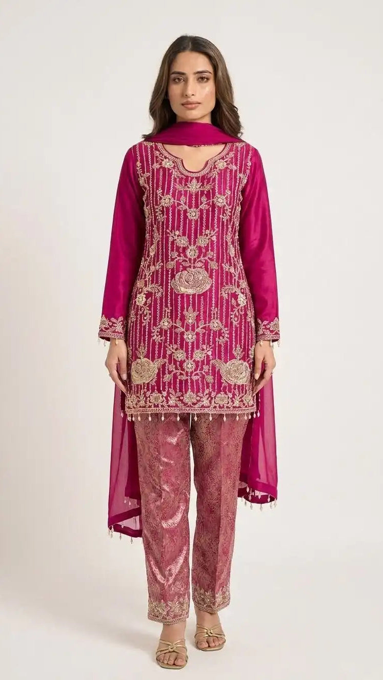 Meher Noor Designer Jacquard Kurti & Bottom Set