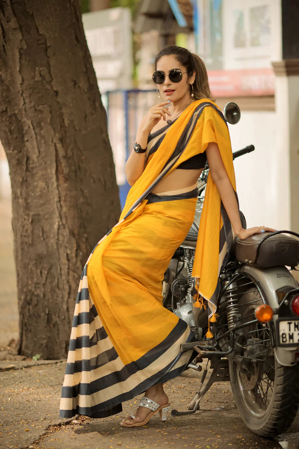 Yellow Garden Butterfly Bliss (Mul Mul Printed Sarees)