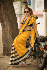 Yellow Garden Butterfly Bliss (Mul Mul Printed Sarees)