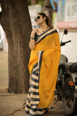 Yellow Garden Butterfly Bliss (Mul Mul Printed Sarees)