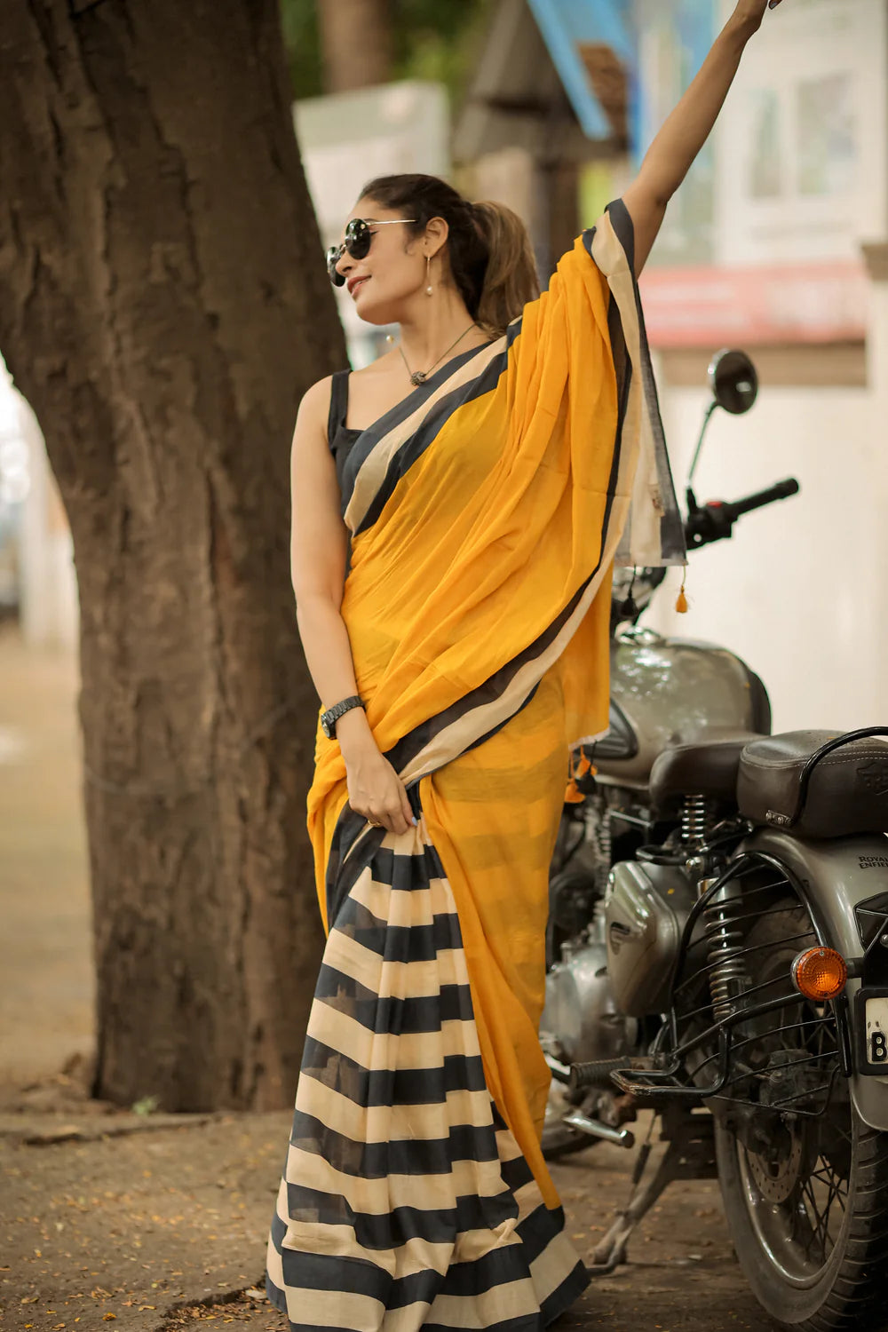 Yellow Garden Butterfly Bliss (Mul Mul Printed Sarees)