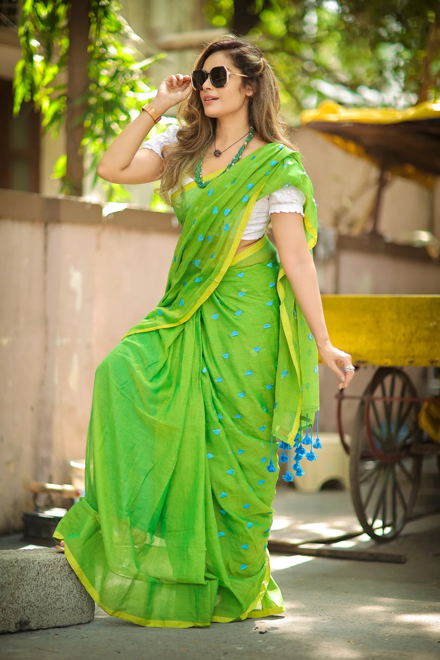 Green Love Cotton MulMul Saree