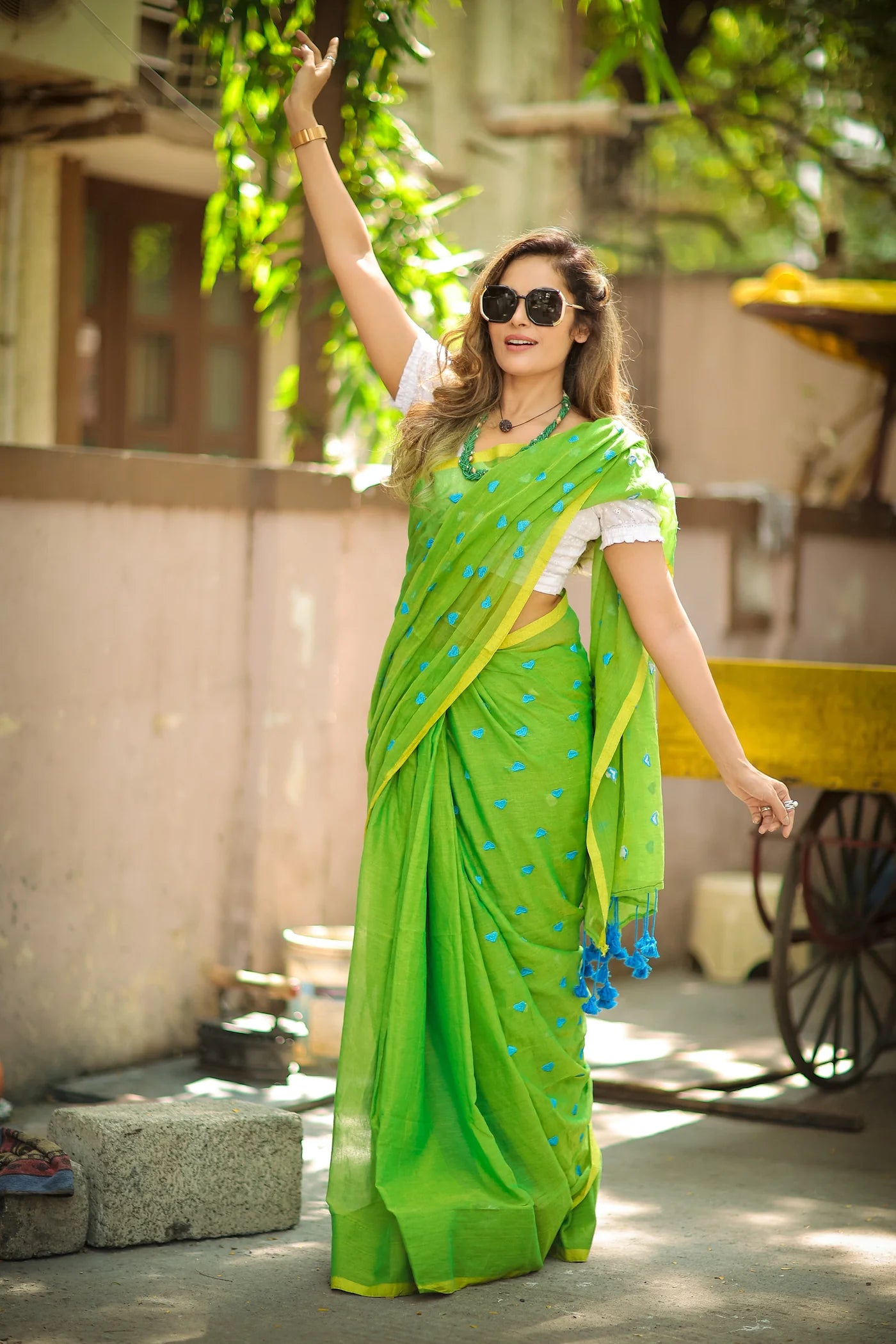 Green Love Cotton MulMul Saree
