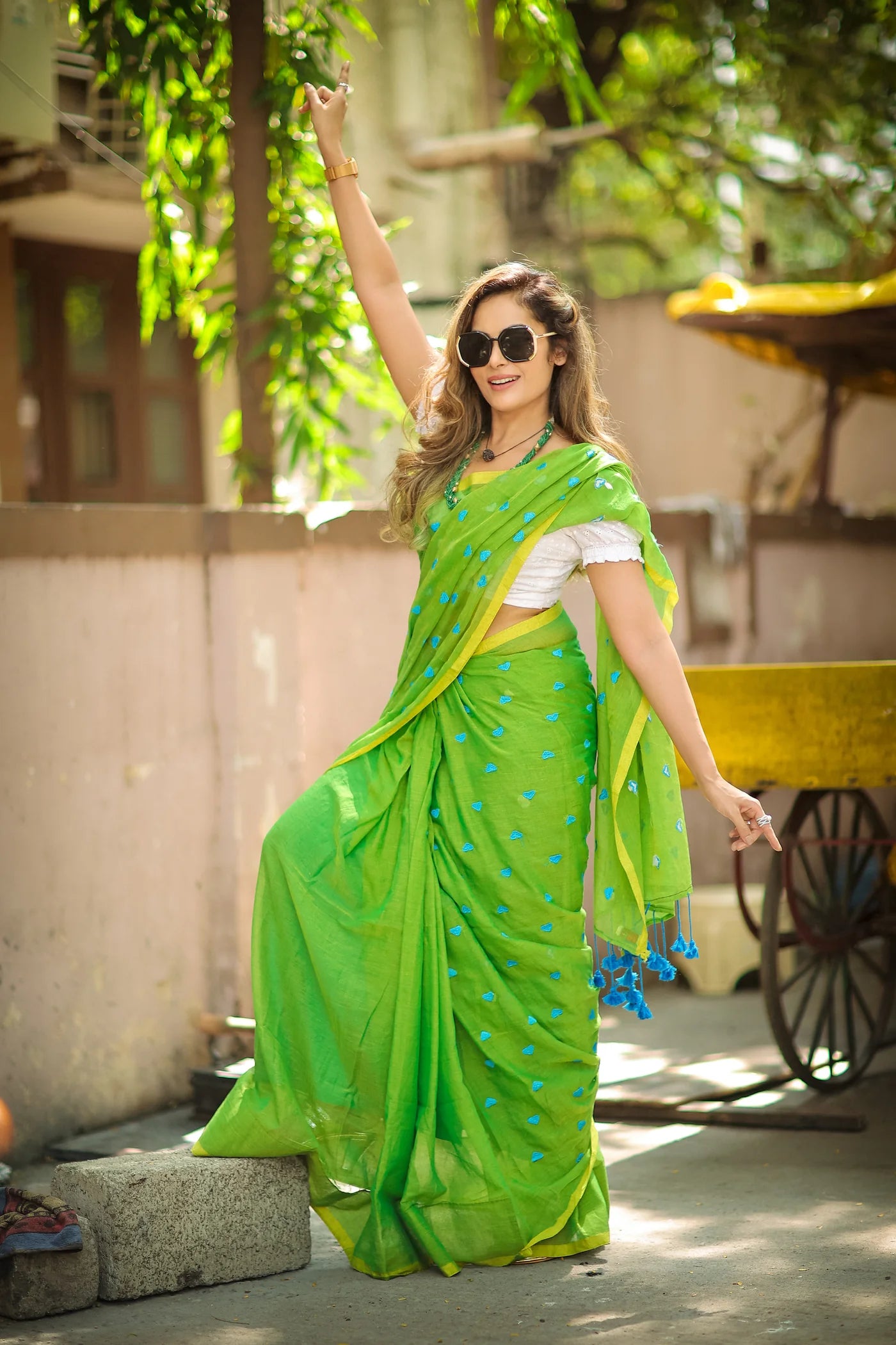 Green Love Cotton MulMul Saree