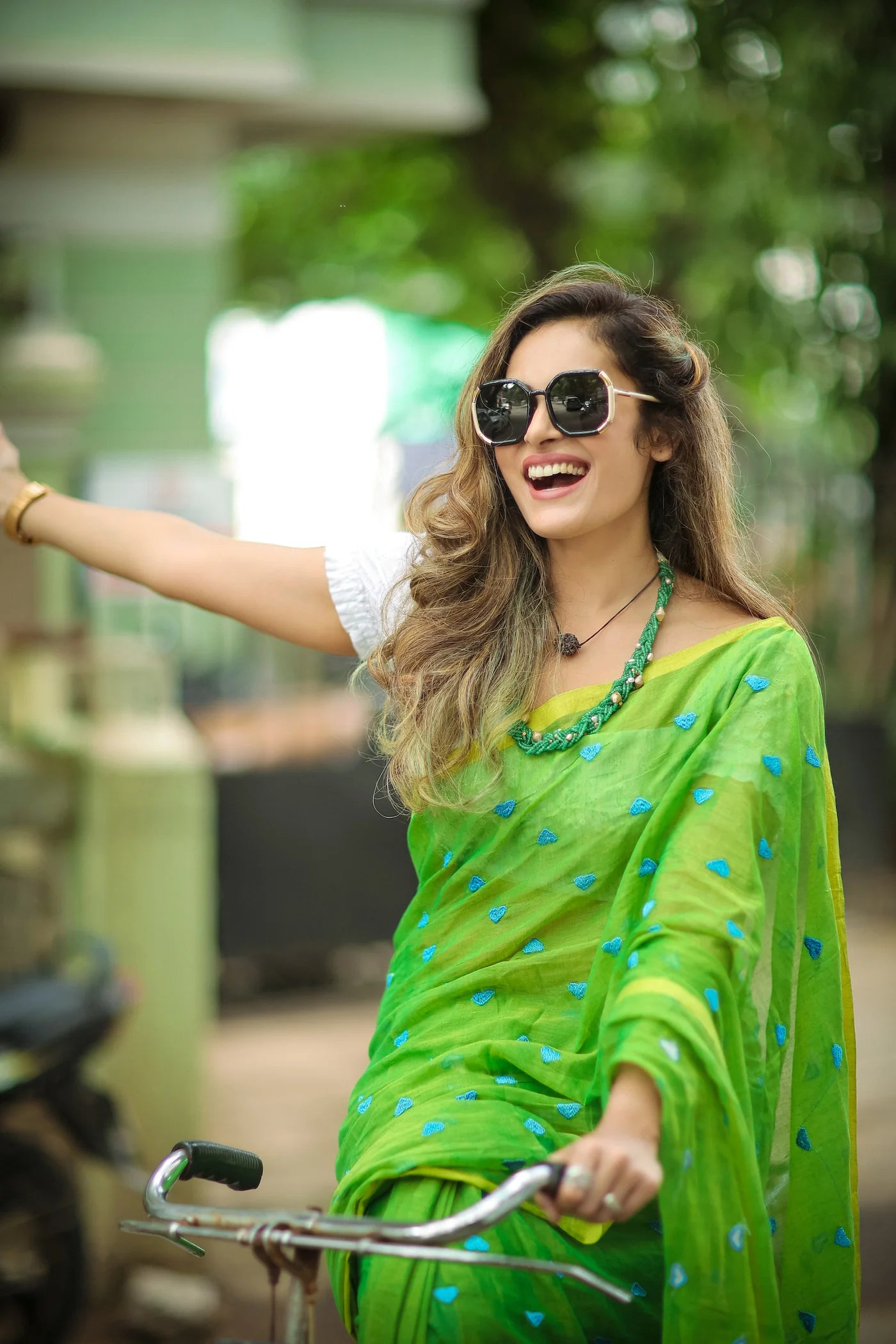 Green Love Cotton MulMul Saree