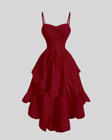 Red Sweetheart Neckline Ruffle Dress