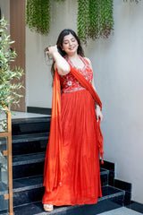 Rehnam Georgette Embroidered Gown with Dupatta