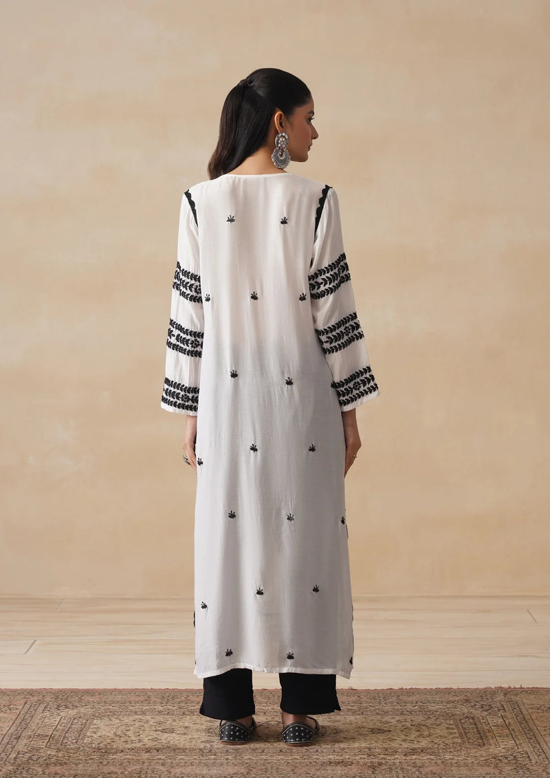 White  Chikankari Muslin Straight Kurta