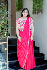 Adah Georgette Embroidered Drape Saree with Blouse