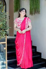 Adah Georgette Embroidered Drape Saree with Blouse