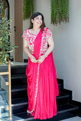 Adah Georgette Embroidered Drape Saree with Blouse