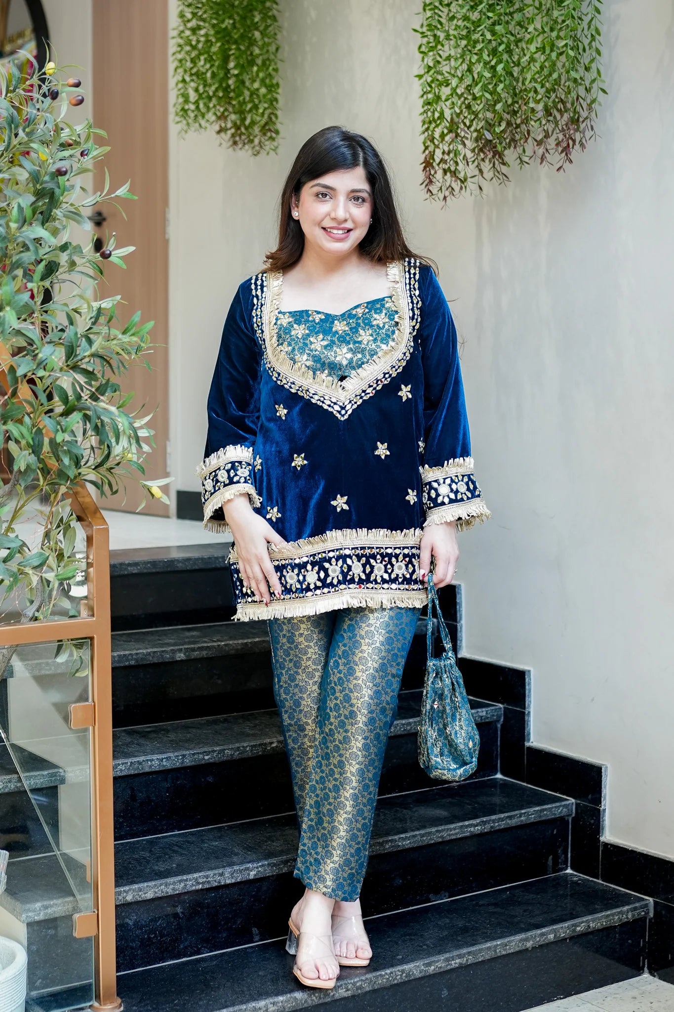 Aarya Mirror Detailing Velvet Co-ord Set- By Reet Lifestyle