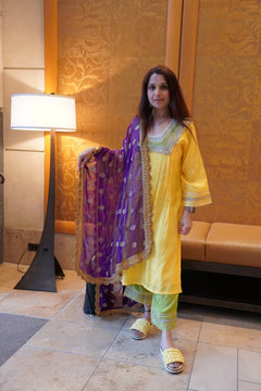 Yellow and Green  Kurta Set