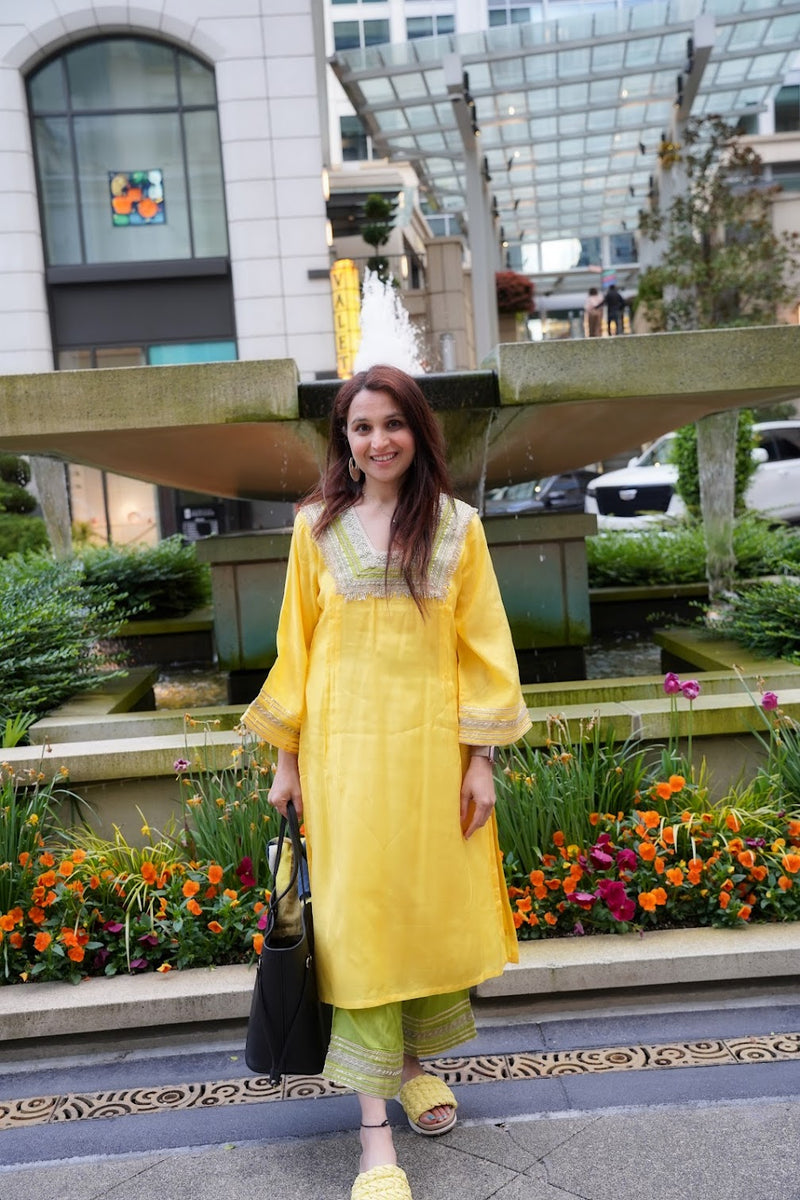 Yellow and Green  Kurta Set