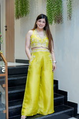 Green Hand Embroidered Silk Co-Ord Set