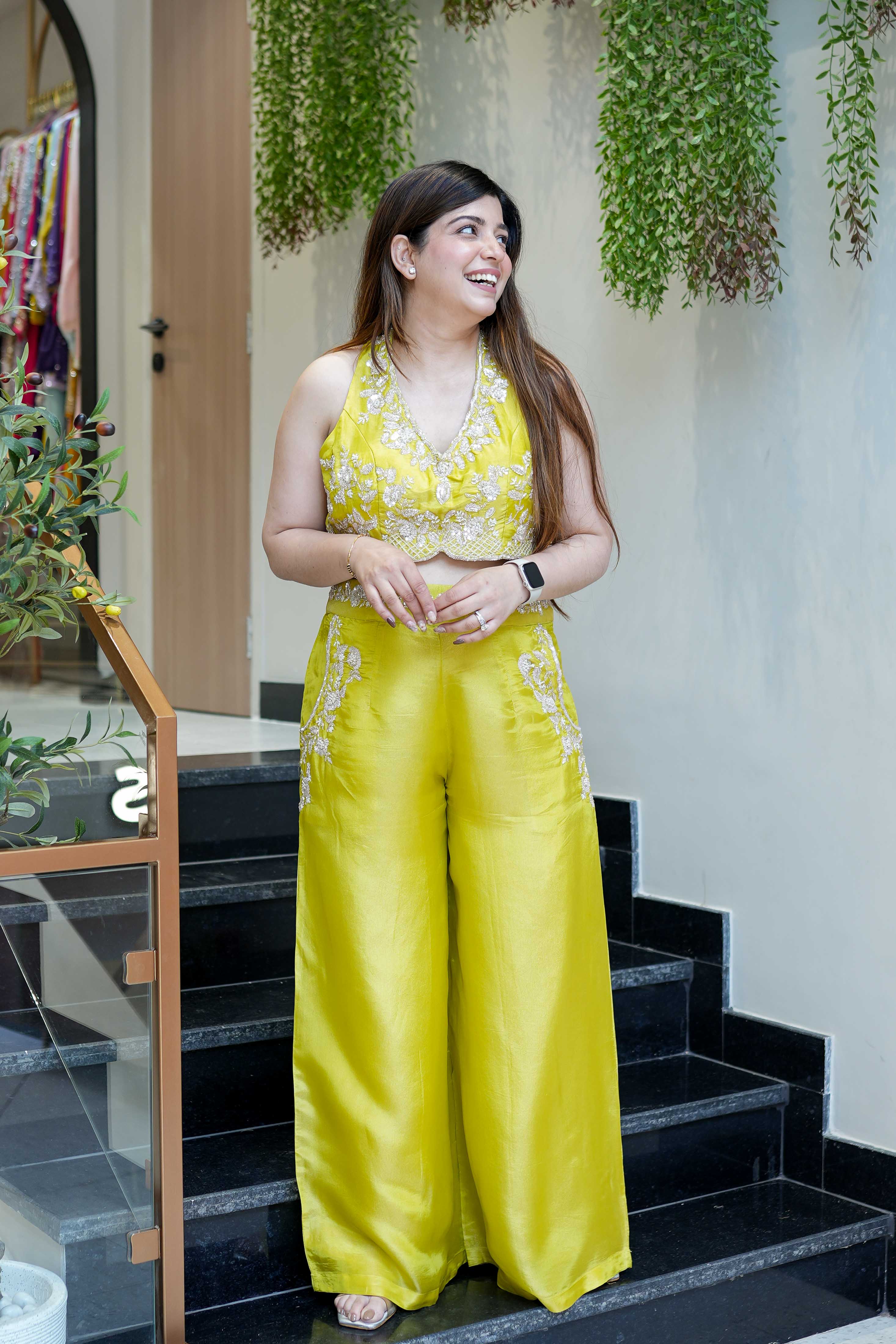Green Hand Embroidered Silk Co-Ord Set