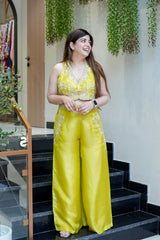 Green Hand Embroidered Silk Co-Ord Set