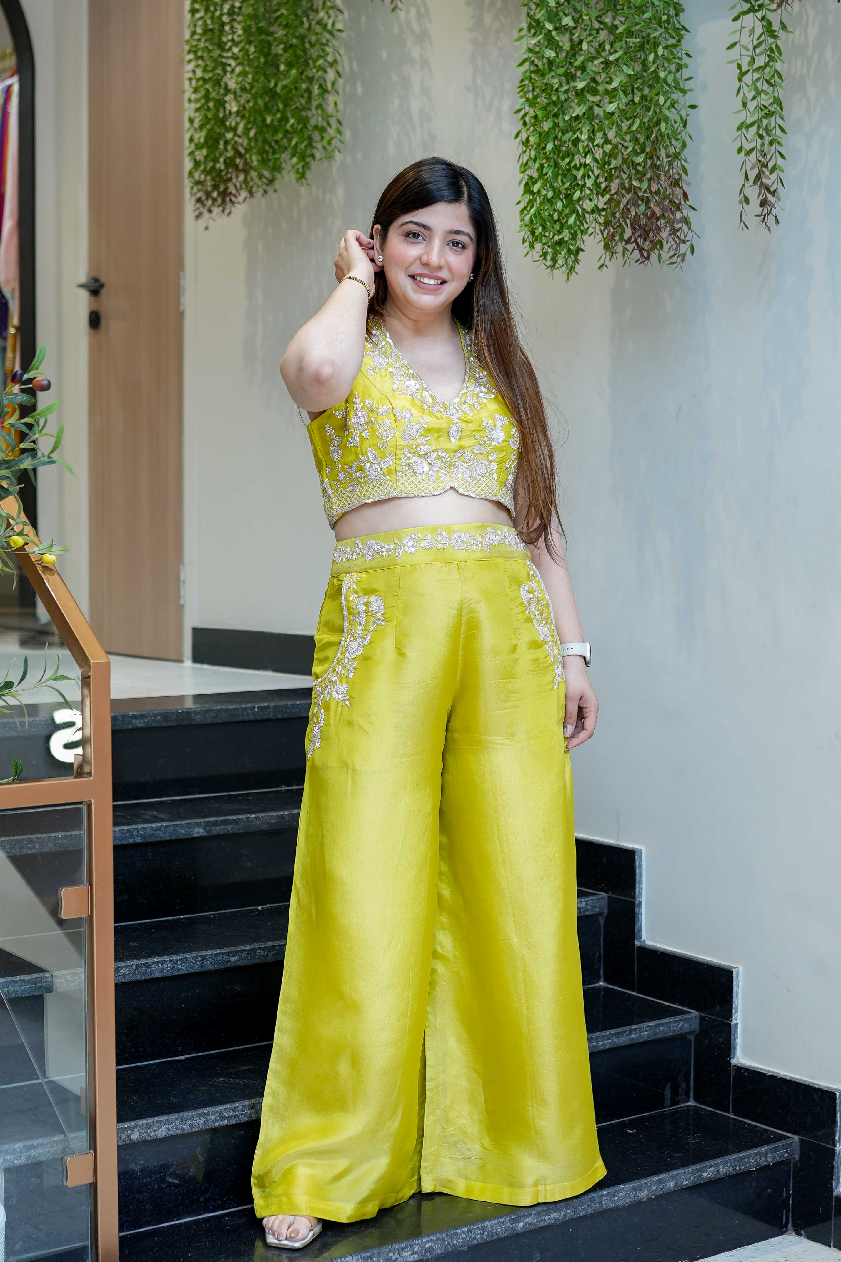 Green Hand Embroidered Silk Co-Ord Set