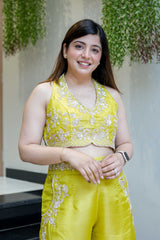 Green Hand Embroidered Silk Co-Ord Set