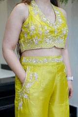 Green Hand Embroidered Silk Co-Ord Set