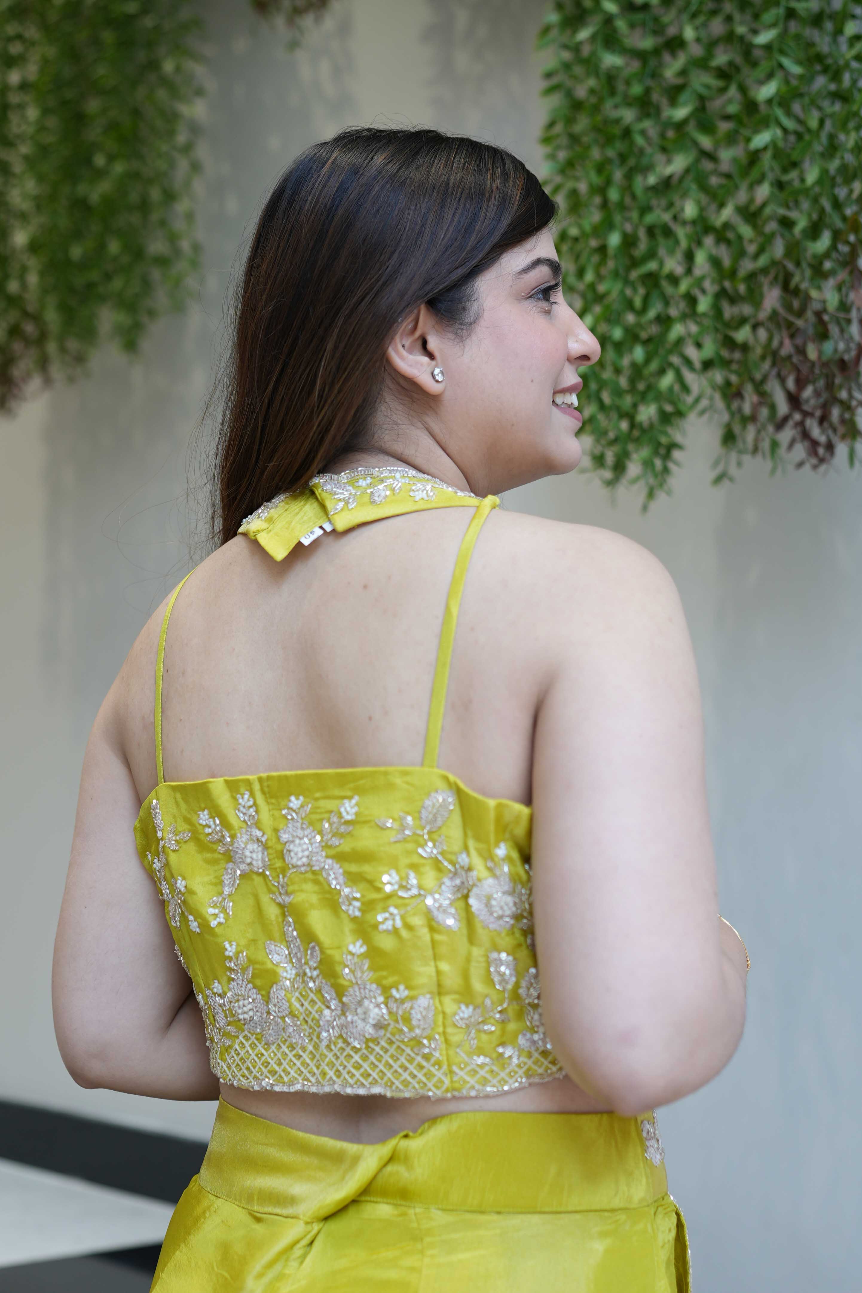Green Hand Embroidered Silk Co-Ord Set