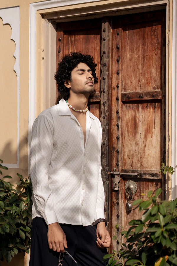 White Bubble Cube Self Design Shirt